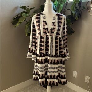 Mazik Black and White Long mid sleeve Dress